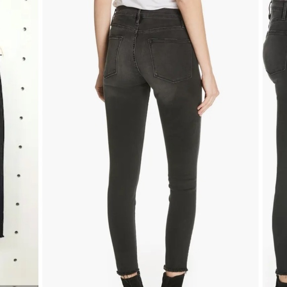 Frame Le High Raw Hem Ankle Skinny Jeans Black Wash Size 26 Q - Picture 2 of 9